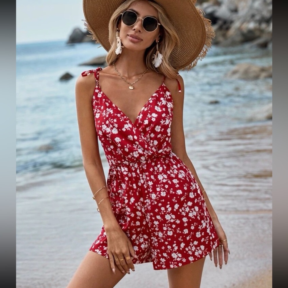 EUC! Red floral romper